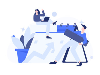 Marketing planning business characters flat vector concept operation hand drawn illustration
