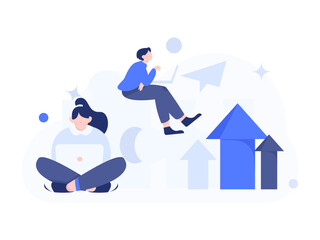 Marketing planning business characters flat vector concept operation hand drawn illustration
