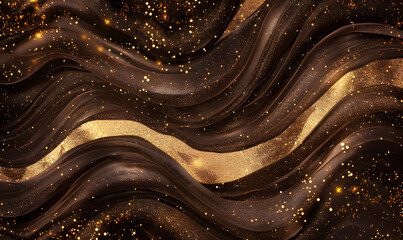 Abstract brown golden shiny glow wavy background, Generative Ai