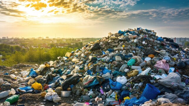 Pile of domestic garbage in landfill