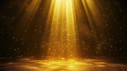Fotobehang Stage light and golden glitter lights on floor. Abstract gold background for display your product. Spotlight realistic ray. © buraratn
