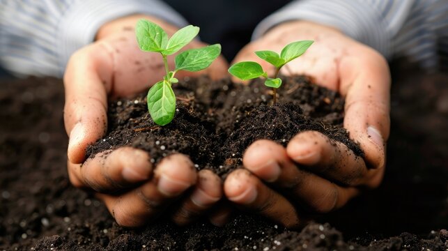 Soil for growing plants in human hands