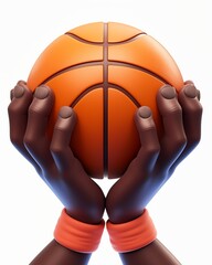 A pair of chubby hands holding a basketball, 3D illustration, AI generated image