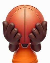 A pair of chubby hands holding a basketball, 3D illustration, AI generated image