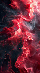 Abstract red liquid marble texture, dark background. AI generative