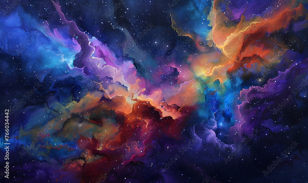 Wall mural dazzling night sky blends with a nebula's colors, creating a dreamscape that spans the spectrum of i