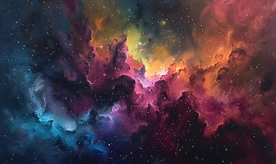 Fototapeta na wymiar Dazzling night sky blends with a nebula's colors, creating a dreamscape that spans the spectrum of imagination, Generative AI 