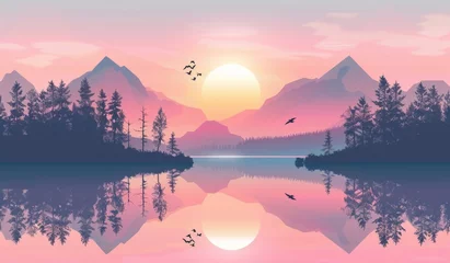Stickers muraux Rose clair KS Beautiful vector landscape with forest mountains