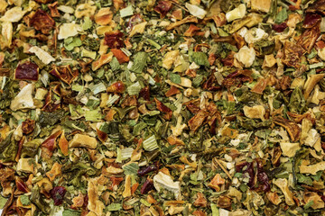 background of dried vegetables and herbs