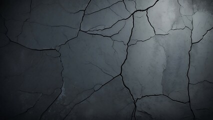 dark rough concrete surface. A painted old building wall with cracks background - obrazy, fototapety, plakaty
