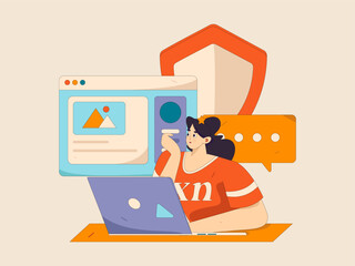 Obraz premium Business network security character flat vector concept operation hand drawn illustration 