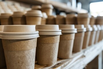 Close-up of kraft paper cups.