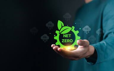 Net zero and carbon neutral concept. Net zero greenhouse gas emissions target and climate neutral...