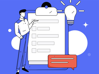 Invite friends to conduct questionnaire flat vector concept operation hand drawn illustration
