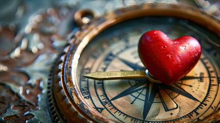 An image of a compass with the needle pointing towards a heart symbolizing love as lifes true direction