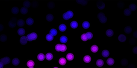 Dark purple, pink vector pattern with coronavirus elements.