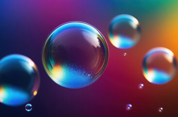 Multi-colored soap bubbles fly in the air on a bright background. wallpaper for the screen.