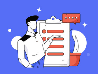 Invite friends to conduct questionnaire flat vector concept operation hand drawn illustration
