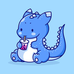 Clip art, icon, cartoon illustration, coloring book with dragon and bubble tea