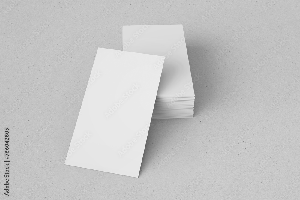 Wall mural blank and stacked 90x50 mm vertical corporate company business card identity contact with sharp edges realistic mockup isolated 3d render illustration perspective view