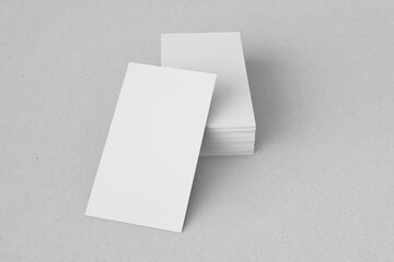 blank and stacked 90x50 mm vertical corporate company business card identity contact with sharp edges realistic mockup isolated 3d render illustration perspective view