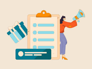 Invite friends to conduct questionnaire flat vector concept operation hand drawn illustration
