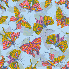 Butterfly seamless pattern vintage style. Art deco, nouveau 1920-1930 design.