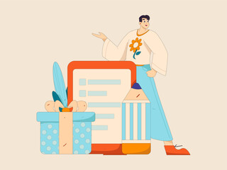 Invite friends to conduct questionnaire flat vector concept operation hand drawn illustration
