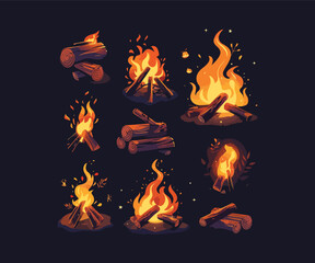 camp fire set illustration logo