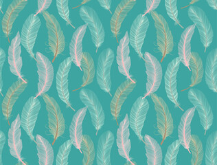 Feather seamless pattern hand drawn sketch realism style. Tribal native american. Boho ethnic decoration.