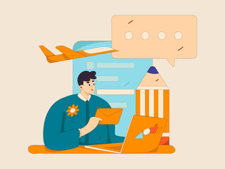 Invite friends to conduct questionnaire flat vector concept operation hand drawn illustration
