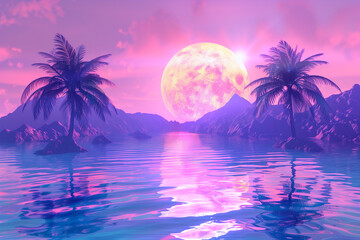 Vaporwave Sunset Pink Purple Palm Trees