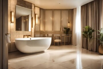 Fototapeta na wymiar Comfortable beige bathroom with sink and mirror