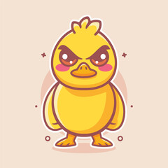 serious duck animal character mascot with angry expression isolated cartoon