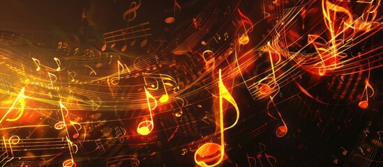 Red music notes on black background
