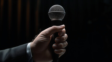 Microphone in Hand Directed at Camera, Representing a Chance to Seize the Mic Opportunity
