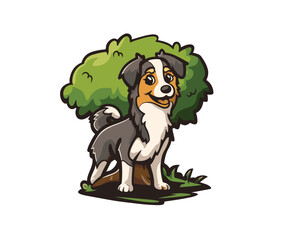 dog in garden illustration mascot logo