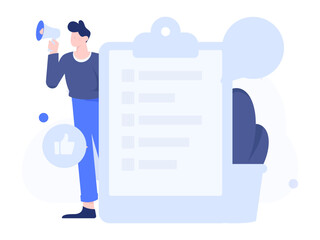 Invite friends to conduct questionnaire flat vector concept operation hand drawn illustration
