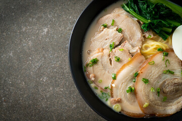 Ramen noodles in pork bone soup with roast pork and egg