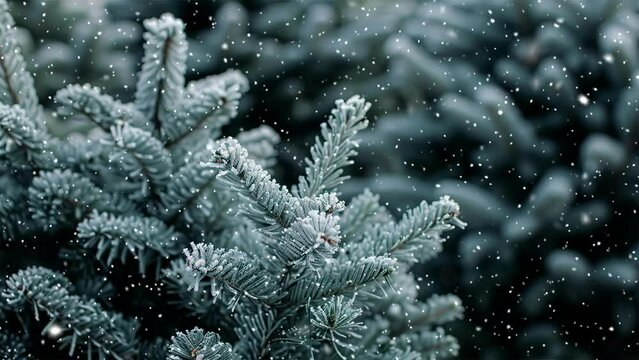 Christmas tree. Looped Christmas snow. Falling snowflakes. Christmas and New Year decoration background. Generative AI.