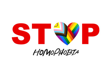 Stop homophobia. Letter O in the shape of a heart in the colors of the rainbow LGBT flag. International Day against Homophobia