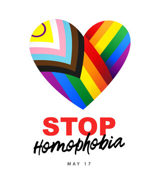 Stop homophobia. May 17. Striped heart in the colors of the LGBT flag. International Day against Homophobia