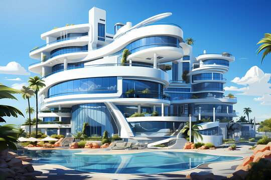 Cartoon image of a luxurious high raise villa 