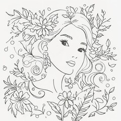 Abstract female face in one line. Woman face with flowers Surreal Line art female floral girl. Minimalism Abstract modern Continuous single line woman face portrait
