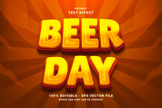 Beer Day 3d Editable Text Effect Template Style Premium Vector