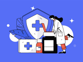 Medical characters fighting the epidemic flat vector concept operation hand drawn illustration
