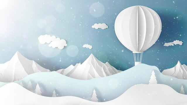 white 3d paper art and craft of hot air balloon.  seamless looping overlay 4k virtual video animation background