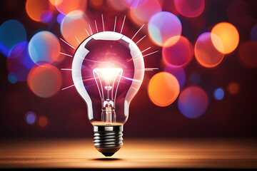 Image of virtual light bulb with brain on bokeh background for creative and smart thinking idea concept