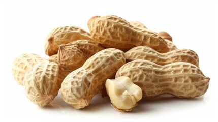 Peanuts that have been dried are shown against a white background.