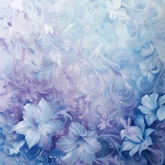 A painting of flowers with a blue background